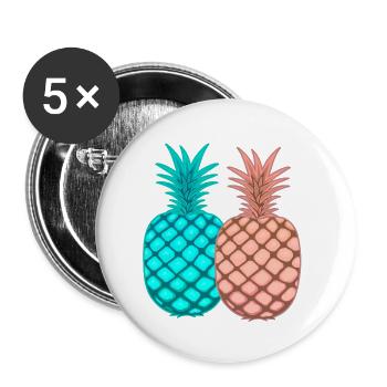 Ananas Obst Retro Vintage Früchte 80er exotisch - Buttons klein 25 mm (5er Pack) - Weiß - Vorne
