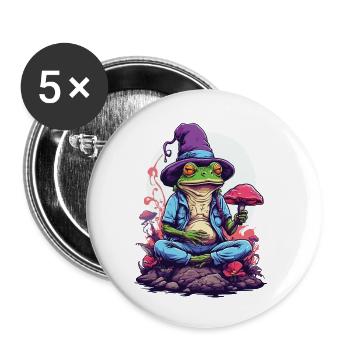 Magic Frog Psychedelic Art Forest Mushrooms - Buttons small 1''/25 mm (5-pack) - white - Front