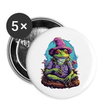 Frog Psychedelic Art Forest Mushrooms Music Festival - Buttons small 1''/25 mm (5-pack) - white - Front