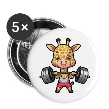 Giraffe mit Hanteln Fitness-Spaß - Buttons klein 25 mm (5er Pack) - Weiß - Vorne