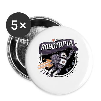 Robotopia drapeau agitant l’espace Jetpack Robot Art - Lot de 5 petits badges (25 mm) - blanc - Devant