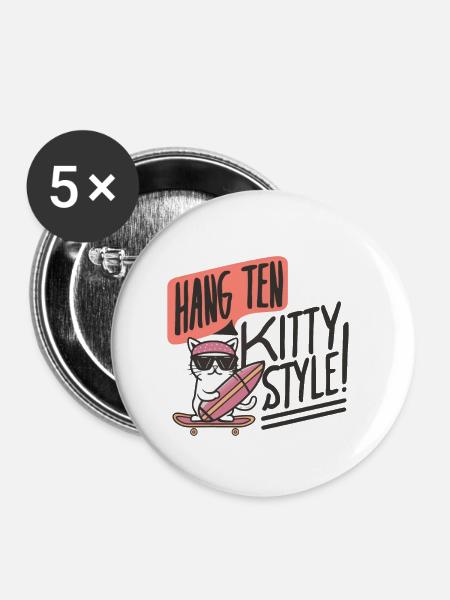 KATZE. SKATE-BRETT. SURFEN - Buttons klein 25 mm (5er Pack) - Weiß