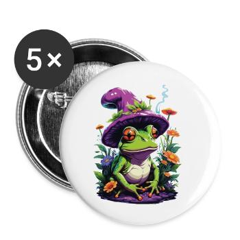 Magician Frog Psychedelic Art Forest Mushrooms - Buttons small 1''/25 mm (5-pack) - white - Front