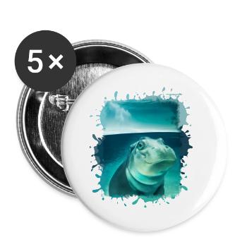 Hippopotame, bleu, peinture, bébé, eau - Lot de 5 petits badges (25 mm) - blanc - Devant