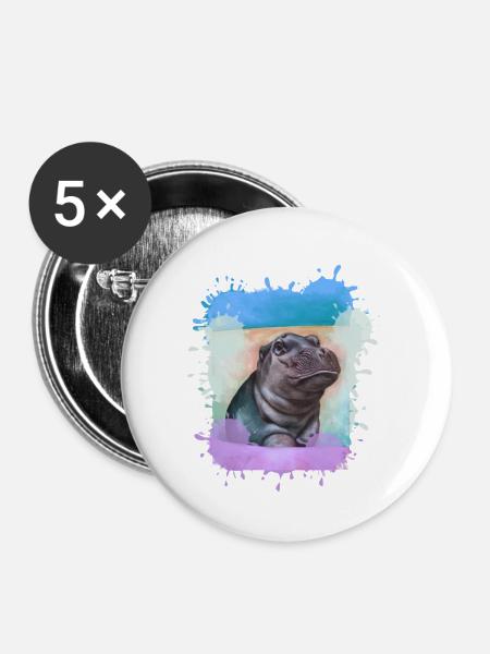 Nilpferd, bunt,Malerei,Baby,Malerei - Buttons klein 25 mm (5er Pack) - Weiß