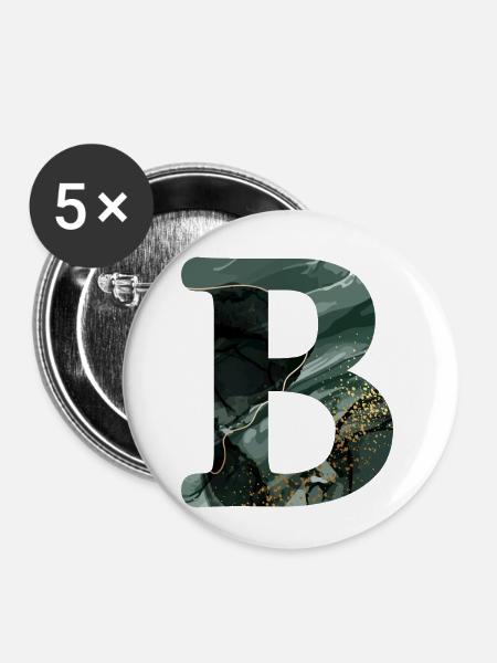 Grün marmorierter Buchstabe b - Buttons klein 25 mm (5er Pack) - Weiß