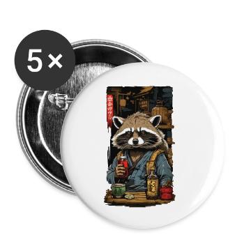 Raton laveur saké japonais et Art Vintage - Lot de 5 petits badges (25 mm) - blanc - Devant