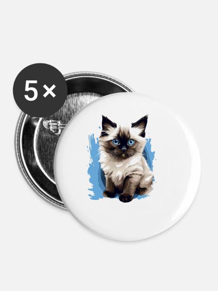 Birman Cat Birma Katze - Buttons klein 25 mm (5er Pack) - Weiß