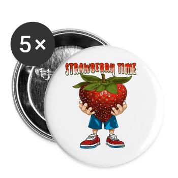 ERDBEERE STRAWBERRY TIME - Buttons klein 25 mm (5er Pack) - Weiß - Vorne