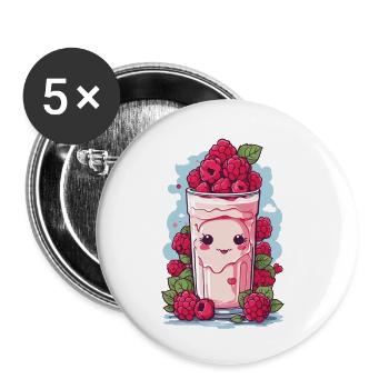 Himbeeren Niedlicher Milchshake Kawaii Anime Spaß - Buttons klein 25 mm (5er Pack) - Weiß - Vorne