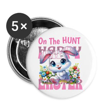 LAPIN DE PAQUES " a la chasse " Happy Easter " - Lot de 5 petits badges (25 mm) - blanc - Devant