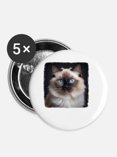 Birman Cat Birma Katze - Buttons klein 25 mm (5er Pack) - Weiß