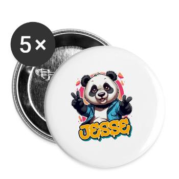 JESSE - Schöner Jungen Name mit coolem Panda - Buttons klein 25 mm (5er Pack) - Weiß - Vorne
