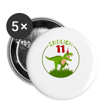 Endlich 11 - 11. Geburtstag - 11 Jahre alt Dino - Buttons klein 25 mm (5er Pack) - Weiß - Vorne