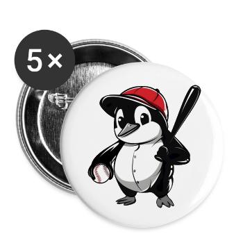 Pinguin Baseballspieler Cartoon - Buttons klein 25 mm (5er Pack) - Weiß - Vorne