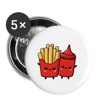 Un ketchup et des frites mignons pour la nourriture - Lot de 5 petits badges (25 mm) - blanc - Devant
