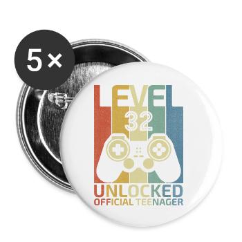 Level 32 Freigeschalteter offizieller Teenager - Buttons klein 25 mm (5er Pack) - Weiß - Vorne