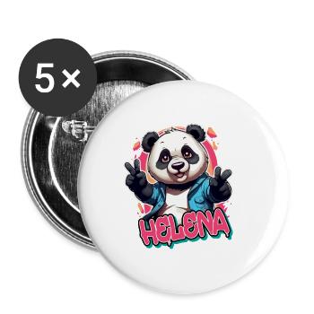 HELENA - Beautiful Girl Name with Cool Panda - Buttons small 1''/25 mm (5-pack) - white - Front