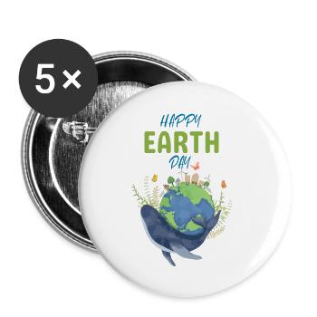 Happy Earth Day whale sea ocean earth nature valuable - Buttons small 1''/25 mm (5-pack) - white - Front