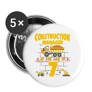 Camion de 7 ans d’âge de la fête de la construction 7e anniversaire - Lot de 5 petits badges (25 mm) - blanc - Devant