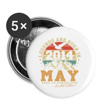Mai 2014 Vintage Rétro Anniversaire 2014 Cadeau - Lot de 5 petits badges (25 mm) - blanc - Devant