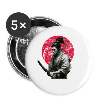 Japanese Samurai Graphic Vintage - Buttons small 1''/25 mm (5-pack) - white - Front