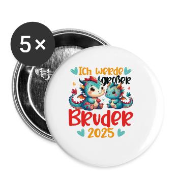 Nachwuchs Verkünden | Ich Werde Großer Bruder 2025 - Buttons klein 25 mm (5er Pack) - Weiß - Vorne