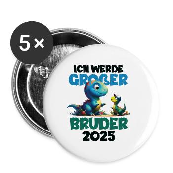 Nachwuchs Verkünden | Ich Werde Großer Bruder 2025 - Buttons klein 25 mm (5er Pack) - Weiß - Vorne