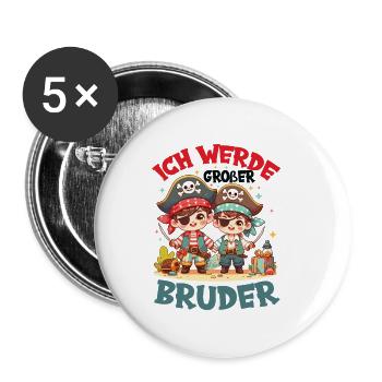 Nachwuchs Verkünden | Ich Werde Großer Bruder 2025 - Buttons klein 25 mm (5er Pack) - Weiß - Vorne
