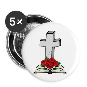 Kreuz Bibel Buch Jesus Gott Auferstehung Tod - Buttons klein 25 mm (5er Pack) - Weiß - Vorne