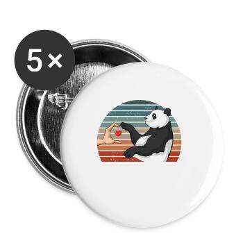 Rétro Panda Ours Amant Ami Pandas - Lot de 5 petits badges (25 mm) - blanc - Devant