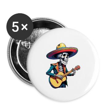 Mexican Mariachi Skeleton Guitarist Fiesta - Buttons small 1''/25 mm (5-pack) - white - Front