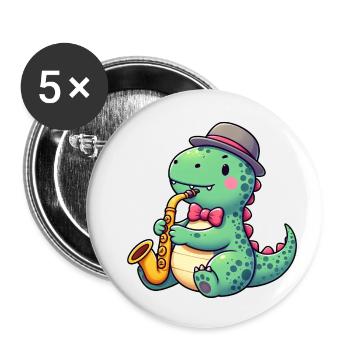 T-Rex Dino Saxophoniste Jazz - Lot de 5 petits badges (25 mm) - blanc - Devant