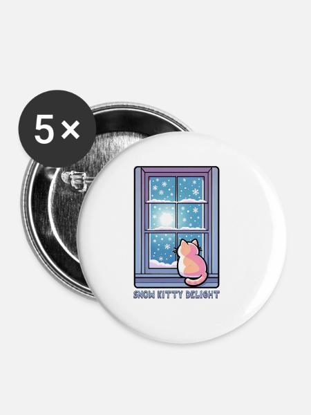 Snow Kitty Delight - Buttons klein 25 mm (5er Pack) - Weiß