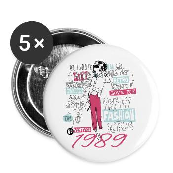 Vintage 1989 Gift Birthday 1989 Girl 1989 - Buttons small 1''/25 mm (5-pack) - white - Front