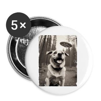 Selfie de chiens avec la conception d’un vaisseau spatial extraterrestre - Lot de 5 petits badges (25 mm) - blanc - Devant