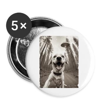 Selfie de chiens avec un vaisseau spatial extraterrestre - Lot de 5 petits badges (25 mm) - blanc - Devant