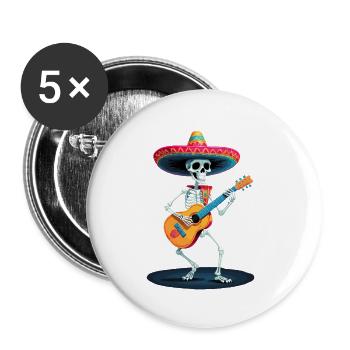 Mexican Mariachi Skeleton Guitar Music - Buttons small 1''/25 mm (5-pack) - white - Front