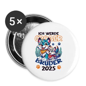 Nachwuchs Verkünden | Ich Werde Großer Bruder 2025 - Buttons klein 25 mm (5er Pack) - Weiß - Vorne