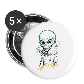 Drôle d’extraterrestre disant fumer des cigarettes - Lot de 5 petits badges (25 mm) - blanc - Devant