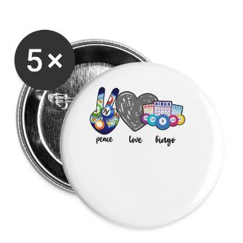 Joueur de bingo Peace Love Bingo - Lot de 5 petits badges (25 mm) - blanc - Devant