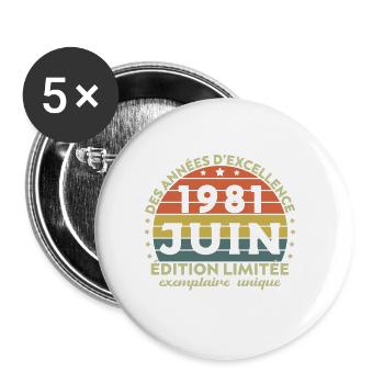 Vintage Anniversary Made in June 1981 - Buttons small 1''/25 mm (5-pack) - white - Front