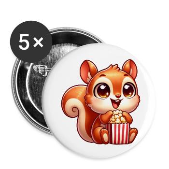 Süßes Eichhörnchen mit Popcorn Cartoon - Buttons klein 25 mm (5er Pack) - Weiß - Vorne