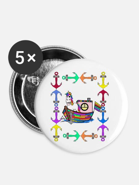 Regenbogen Einhörner Regenbogenfahne LGBT - Buttons klein 25 mm (5er Pack) - Weiß