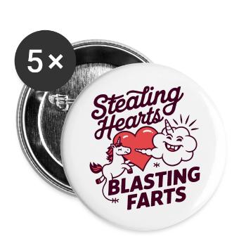 Herzen stehlen und Fürze sprengen - Buttons klein 25 mm (5er Pack) - Weiß - Vorne