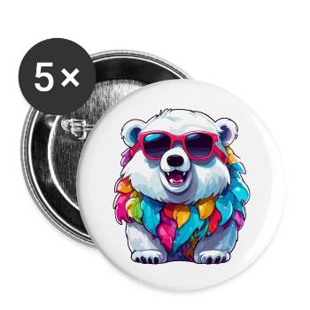 Ours polaire / Animal / Pôle Nord / hiver / enfantin / mignon - Lot de 5 petits badges (25 mm) - blanc - Devant