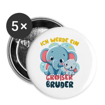 Nachwuchs Verkünden | Ich Werde Großer Bruder 2025 - Buttons klein 25 mm (5er Pack) - Weiß - Vorne