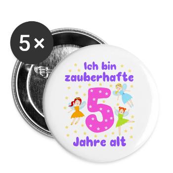 5th Birthday Fairies Magic Fantasy Girl 5 Years - Buttons small 1''/25 mm (5-pack) - white - Front