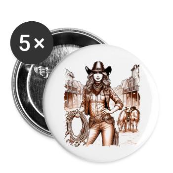 western vintage cowboy girl american wild west - Buttons small 1''/25 mm (5-pack) - white - Front