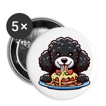 Schwarzer Pudel und Lasagne Comic - Buttons klein 25 mm (5er Pack) - Weiß - Vorne